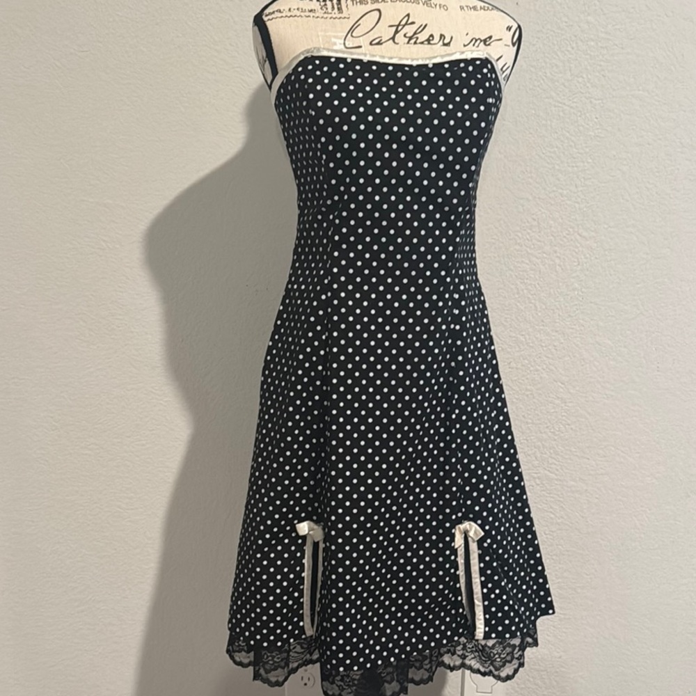 ✨ Vintage A. BYER Strapless Bustier Dress with Polka Dot Pattern ✨